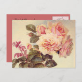 Invitation Carte Postale Fête des mariées Rose vintage (Devant / Derrière)