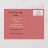 Invitation Carte Postale Fête des mariées Rose vintage (Dos)