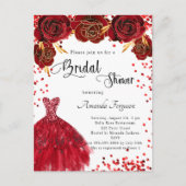 Invitation Carte Postale Fête des mariées rouge robe blanche rose fleurs (Devant)