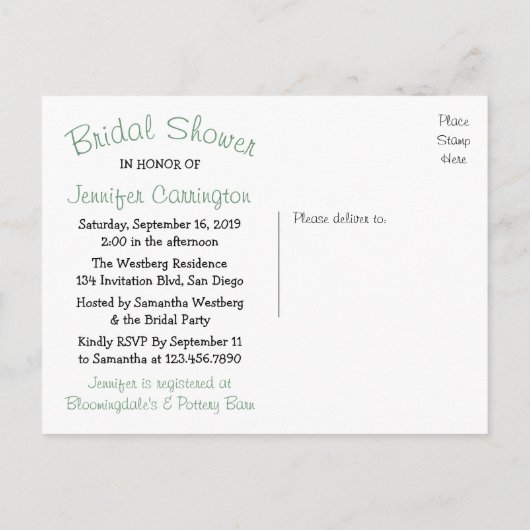 Invitation Carte Postale Fête des mariées Sud-Ouest Vert Cactus Succulent (Dos)