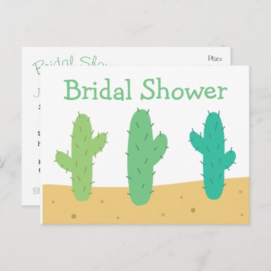 Invitation Carte Postale Fête des mariées Sud-Ouest Vert Cactus Succulent (Devant / Derrière)