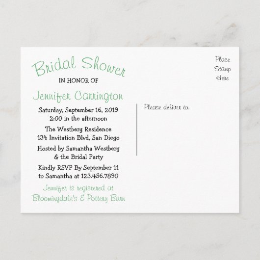 Invitation Carte Postale Fête des mariées Sud-Ouest Vert Cactus Succulent (Dos)