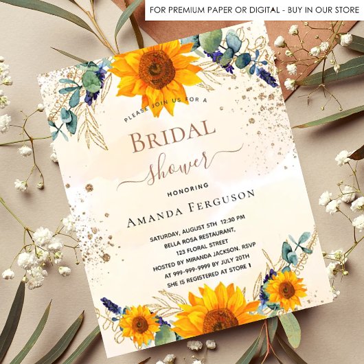 Invitation Carte Postale Fête des mariées tournesol eucalyptus parties scin