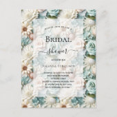 Invitation Carte Postale Fête des mariées vert pâle blanc floral (Devant)