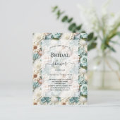 Invitation Carte Postale Fête des mariées vert pâle blanc floral (Debout devant)