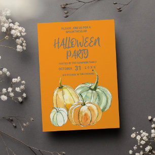 Invitation Carte Postale Fête d'Halloween citrouille à la menthe jaune oran