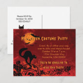 Invitation Carte Postale Fête d'Halloween de chats et chauves-souris noirs  (Devant / Derrière)