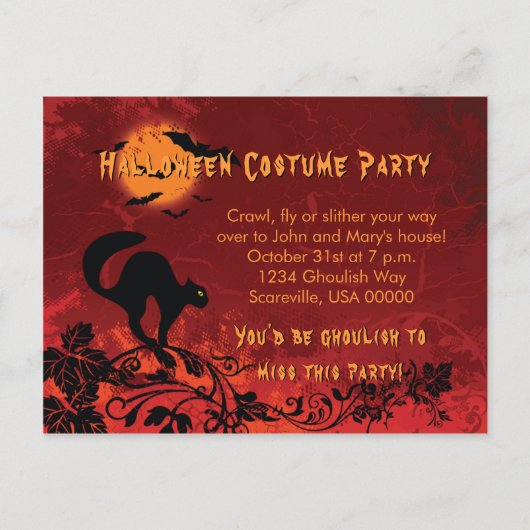Invitation Carte Postale Fête d'Halloween de chats et chauves-souris noirs  (Devant)