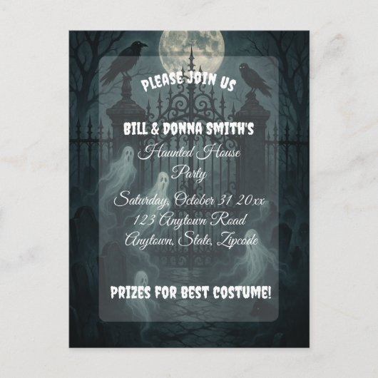 Invitation Carte Postale Fête d'Halloween du cimetière éffrayant (Devant)