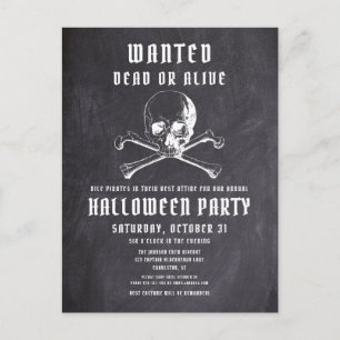 Invitation Carte Postale Fête d'Halloween Pirate Crâne & Os Noir Vintage