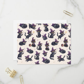 Invitation Carte Postale Fête d'Halloween Violette des Chats Noirs Sorciers