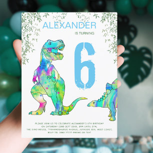 Invitation Carte Postale Fête Dino dinosaures mignons 6e anniversaire budge