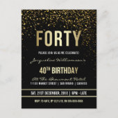 Invitation Carte Postale Fête du 40e anniversaire | Confetti en or chatoyan (Devant)