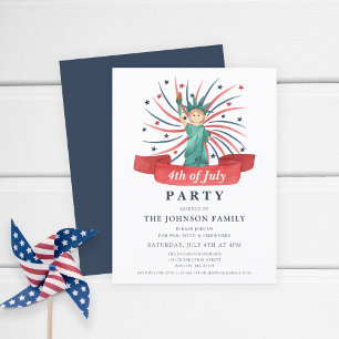 Invitation Carte Postale Fête du 4 juillet Cute Statue de la Liberté patrio