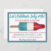 Invitation Carte Postale Fête du 4 juillet Fusée Pop Sucette Feu d'artifice (Devant / Derrière)