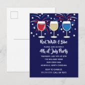 Invitation Carte Postale Fête du 4 juillet Vin Rouge Blanc et Bleu (Devant / Derrière)