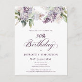 Invitation Carte Postale Fête du 50e anniversaire Purple Spring Lilac Fleur (Devant)