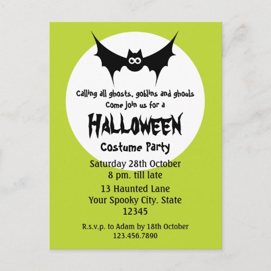 Invitation Carte Postale Fête du costume d'Halloween (Devant)
