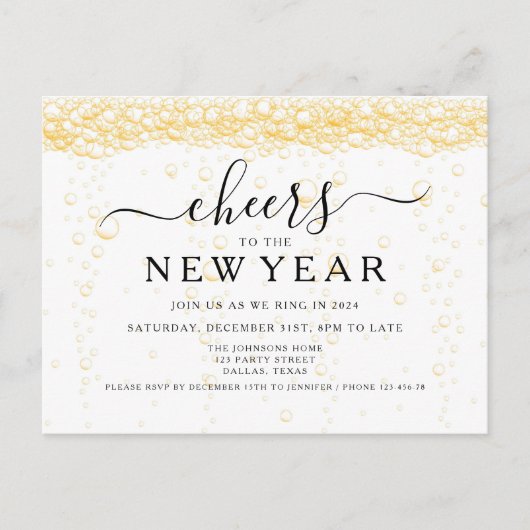 Invitation Carte Postale Fête du Nouvel An Elegant Fizz (Devant)