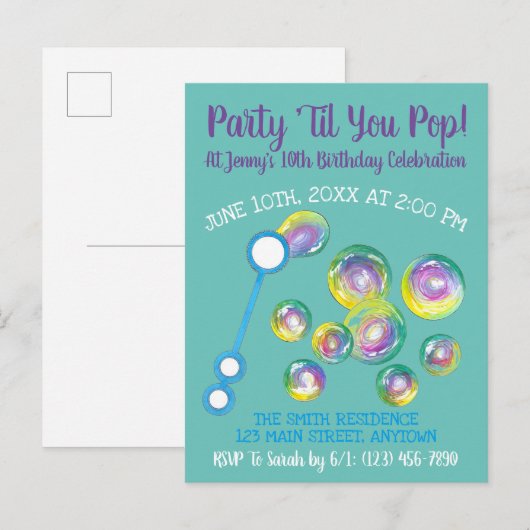 Invitation Carte Postale Fête jusqu'à ce que vous éclatiez Baguette à bulle (Devant / Derrière)