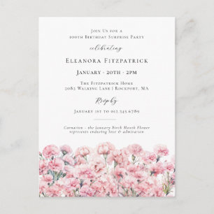Invitation Carte Postale FÊTE SURPRISE 100 Œillet Fleur de naissance de jan