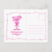 Invitation Carte Postale FÊTE SURPRISE 21e anniversaire Doodle rose Martini (Dos)