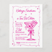 Invitation Carte Postale FÊTE SURPRISE 21e anniversaire Doodle rose Martini (Devant)