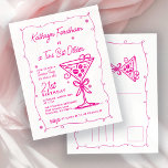 Invitation Carte Postale FÊTE SURPRISE 21e anniversaire Doodle rose Martini<br><div class="desc">Whimsical et féminin,  cette invitation à la fête d'anniversaire à thème expresso martini propose un grand martini et cadre rose doodle. Tout le texte est modifiable.</div>