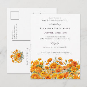 Invitation Carte Postale FÊTE SURPRISE 40e Anniversaire Fleur de Naissance 