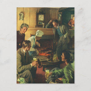 Invitation Carte Postale Fête vintage en famille, Cuisine Steaks Bière à bo