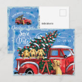 Invitation Carte Postale Fête virtuelle de Noël Chiens de Camion Rouge Vint (Devant / Derrière)