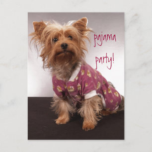 Invitation Carte Postale Fête Yorkie en Pyjama