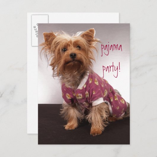 Invitation Carte Postale Fête Yorkie en Pyjama (Devant / Derrière)