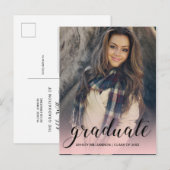 Invitation Carte Postale Fêter la fête de graduation Pink Ombre Photo (Devant / Derrière)