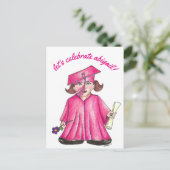 Invitation Carte Postale Fêtons l'invitation de la fête de graduation rose (Debout devant)