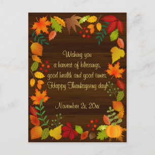 Invitation Carte Postale Feuillage Coloré D'Automne Pour Thanksgiving