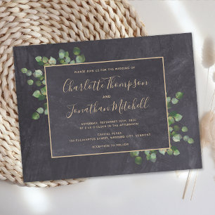 Invitation Carte Postale Feuillage de eucalyptus verdure tableau noir rusti