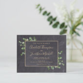 Invitation Carte Postale Feuillage de eucalyptus verdure tableau noir rusti (Debout devant)