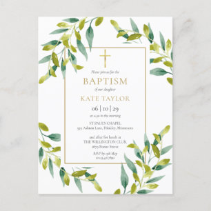 Invitation Carte Postale Feuillage de verdure Baptême