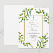 Invitation Carte Postale Feuillage de verdure Baptême (Devant / Derrière)