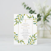 Invitation Carte Postale Feuillage de verdure Baptême (Debout devant)