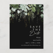 Invitation Carte Postale Feuillage et feuille d'or écriture noire Save the (Devant)