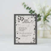 Invitation Carte Postale Feuille  gris et noir Mariage de bois (Debout devant)