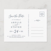 Invitation Carte Postale Feuille minimale | Bleu ardoise Enregistrer la dat (Dos)