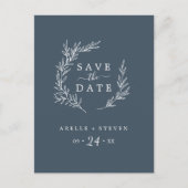 Invitation Carte Postale Feuille minimale | Bleu ardoise Enregistrer la dat (Devant)