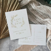 Invitation Carte Postale Feuille minimale | Gold Enregistrer la date