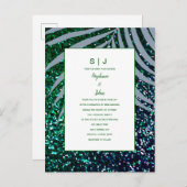 Invitation Carte Postale Feuille Parties scintillant verte Mariage bleu Dus (Devant / Derrière)