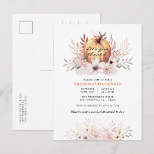 Invitation Carte Postale Feuilles d'automne florales rustiques citrouille A
