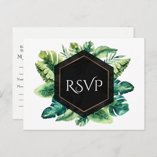 Invitation Carte Postale Feuilles de Forêt Tropicale Élégant Mariage RSVP (Devant / Derrière)