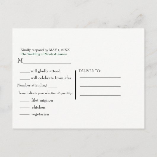 Invitation Carte Postale Feuilles de Forêt Tropicale Élégant Mariage RSVP (Dos)